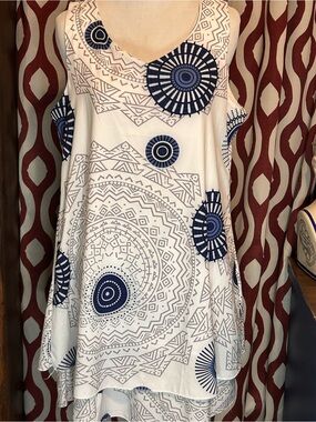 White & Navy Geometric Circle Print Tunic Dress